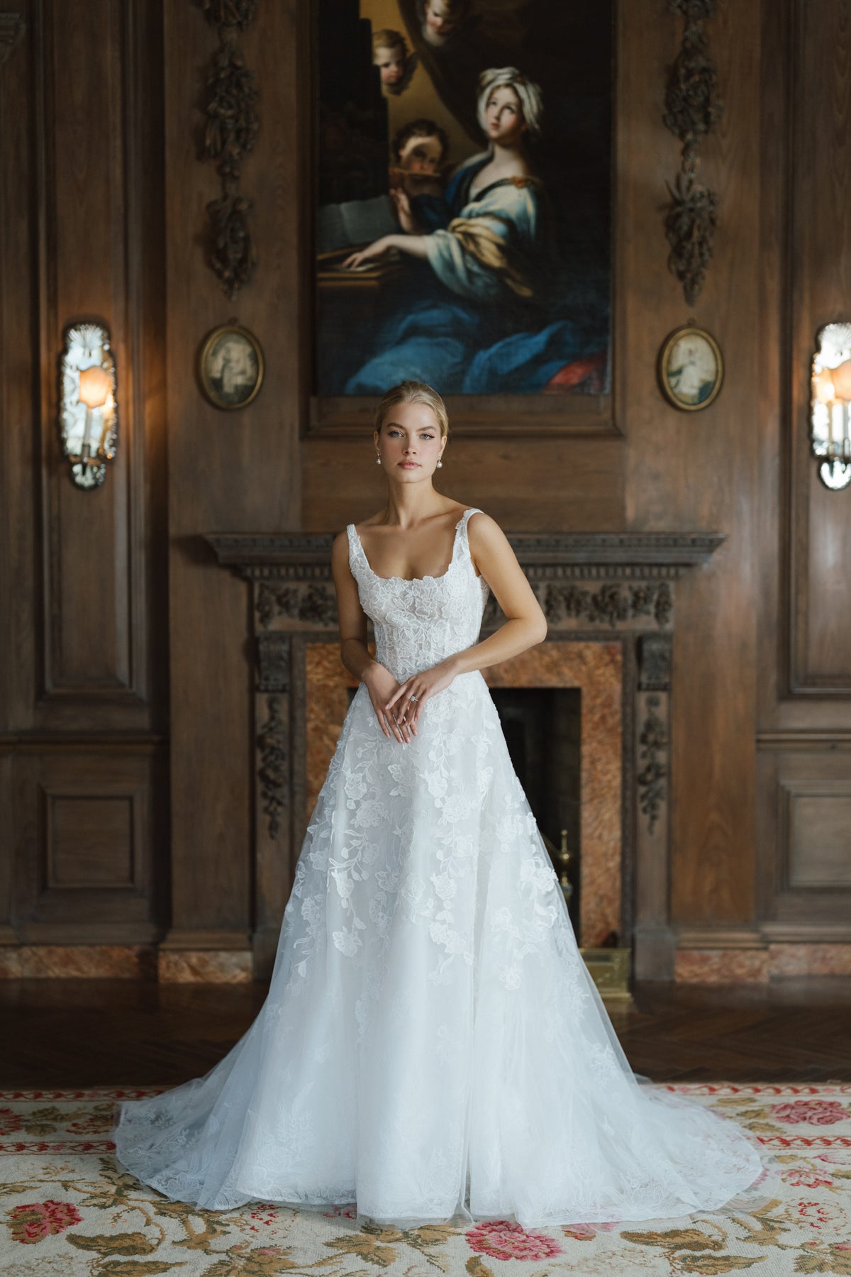 Blue and white lace wedding dress best sale